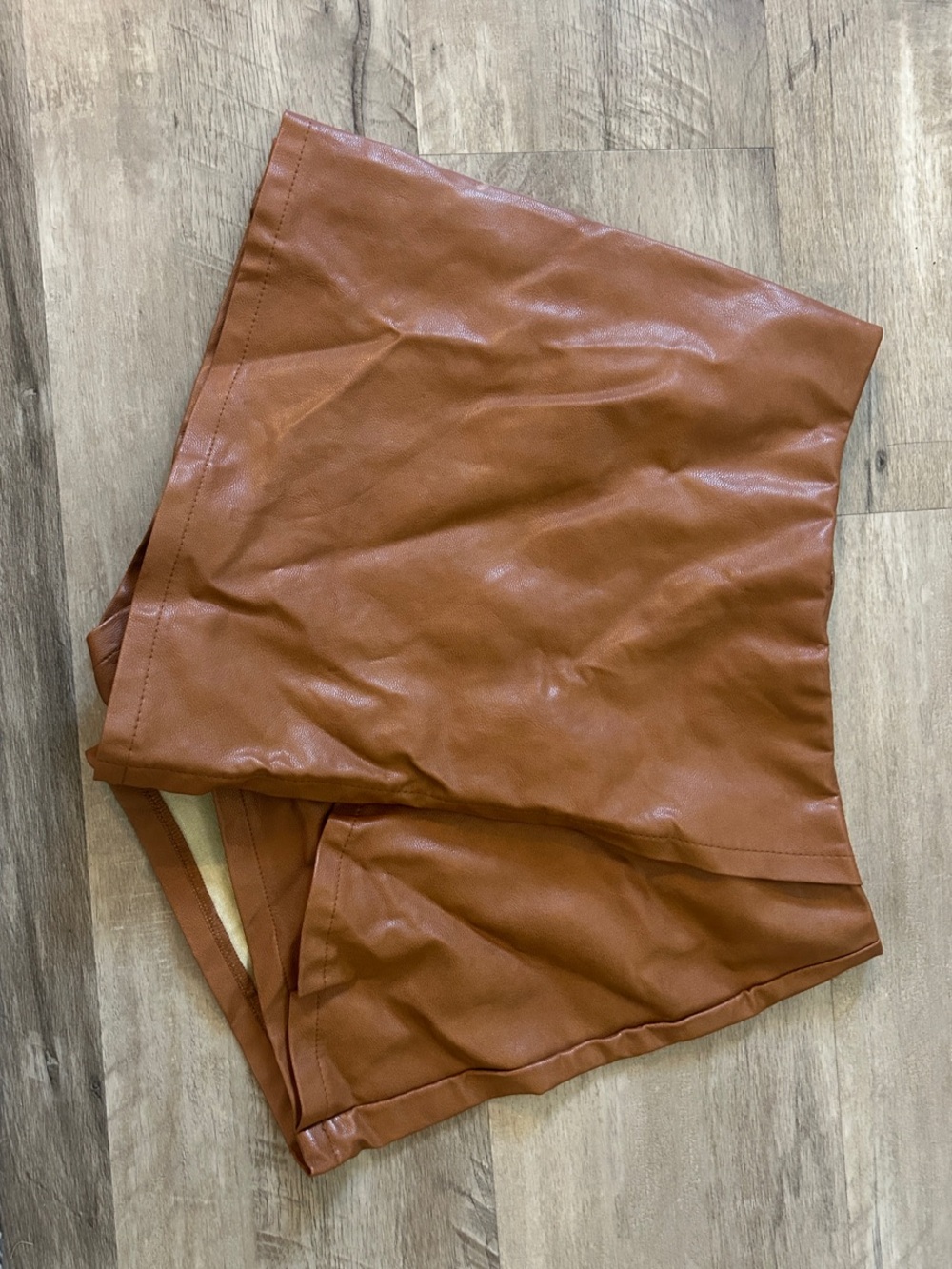 She + Sky High-Waist Faux Leather Shorts in Rust